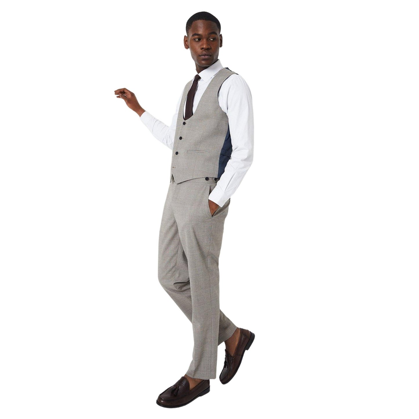 Neutral - Side - Burton Mens Pow Checked Tailored Waistcoat