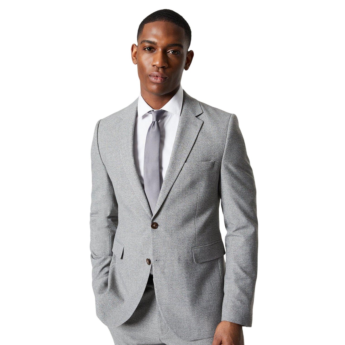 Grey - Front - Burton Mens Textured Single-Breasted Suit Jacket