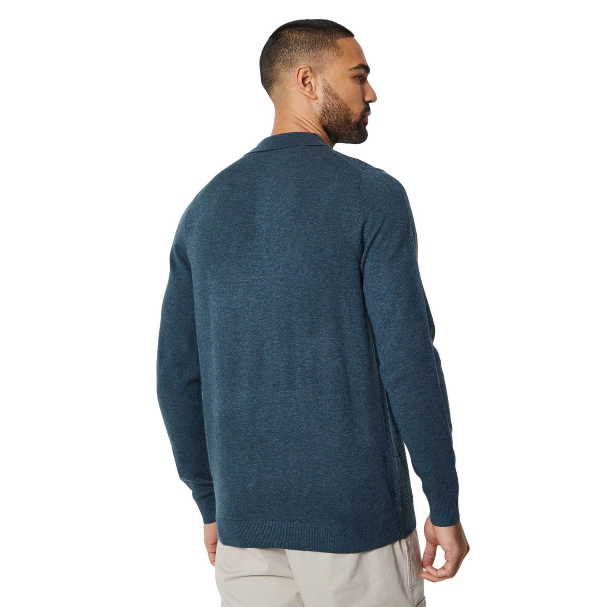 Khaki Green - Back - Burton Mens Stripe Detail Knitted Long-Sleeved Polo Shirt