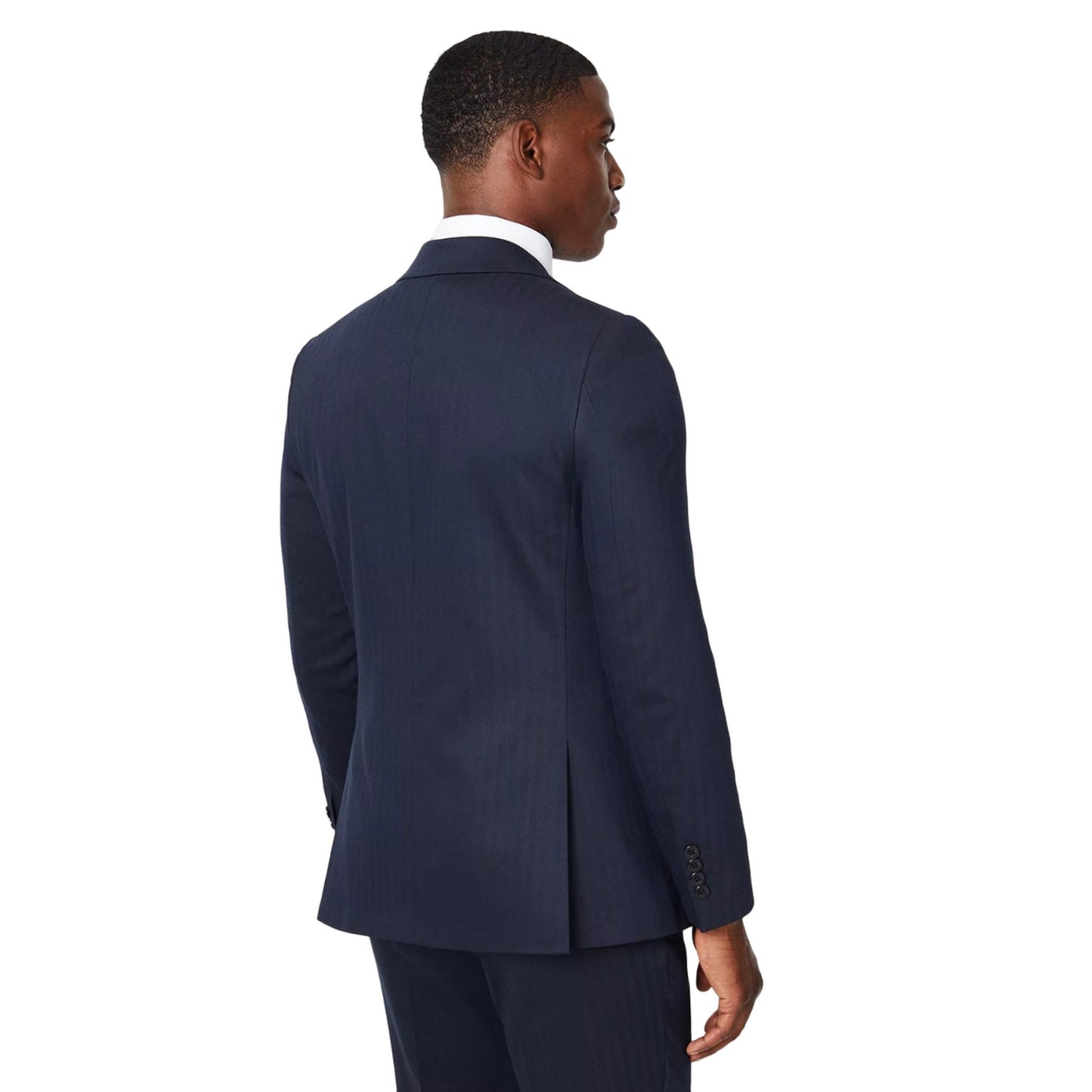 Navy - Back - Burton Mens Herringbone Single-Breasted Suit Jacket