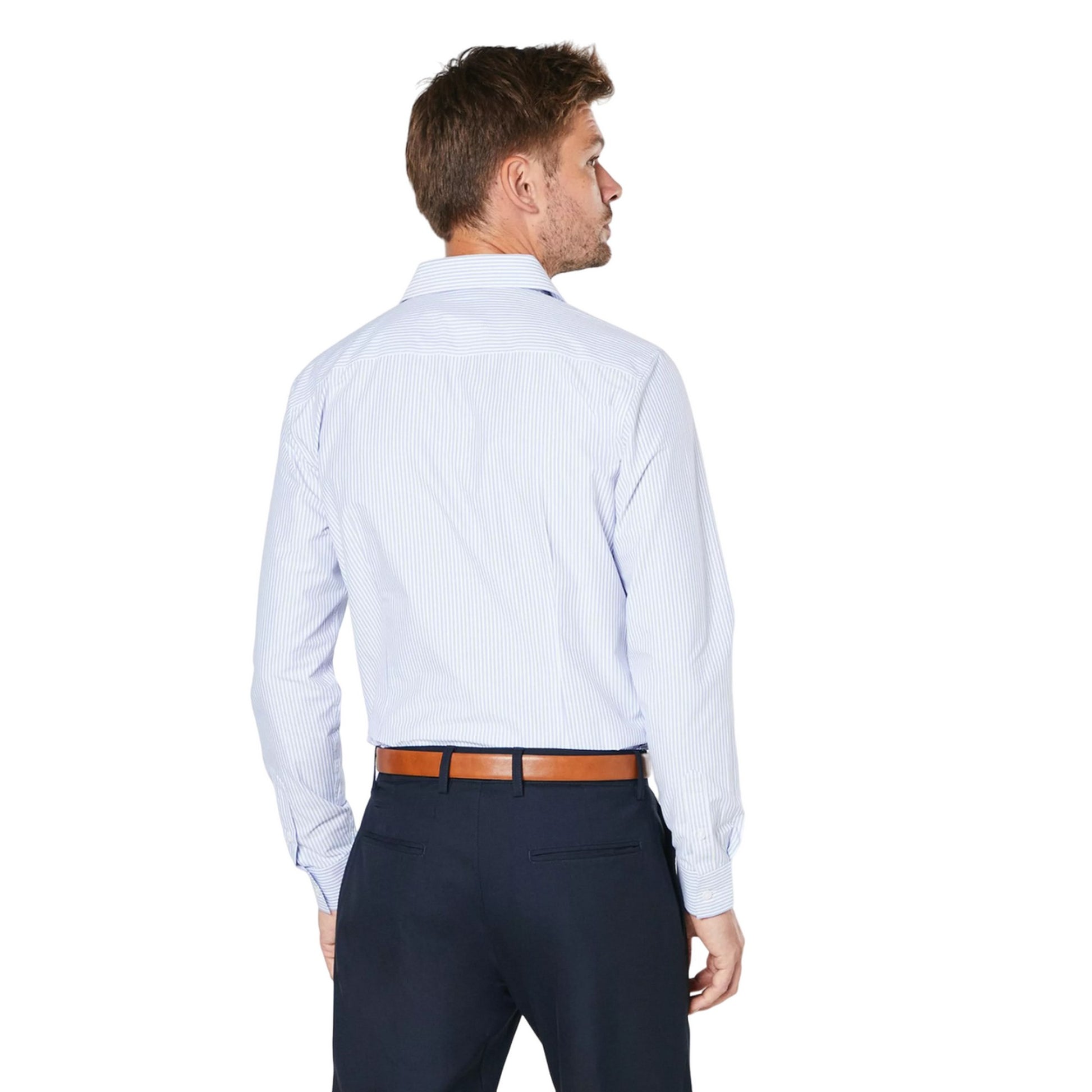 White - Side - Burton Mens Bold Stripe Easy-Iron Tailored Formal Shirt