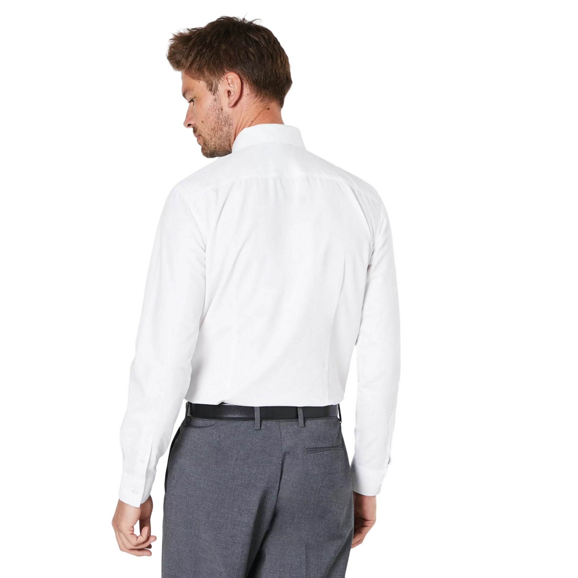 White - Back - Burton Mens Diamond Easy-Iron Tailored Shirt