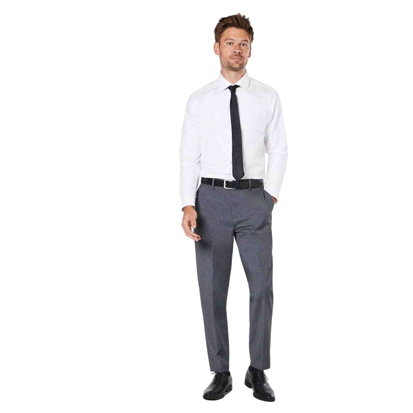 White - Side - Burton Mens Diamond Easy-Iron Tailored Shirt