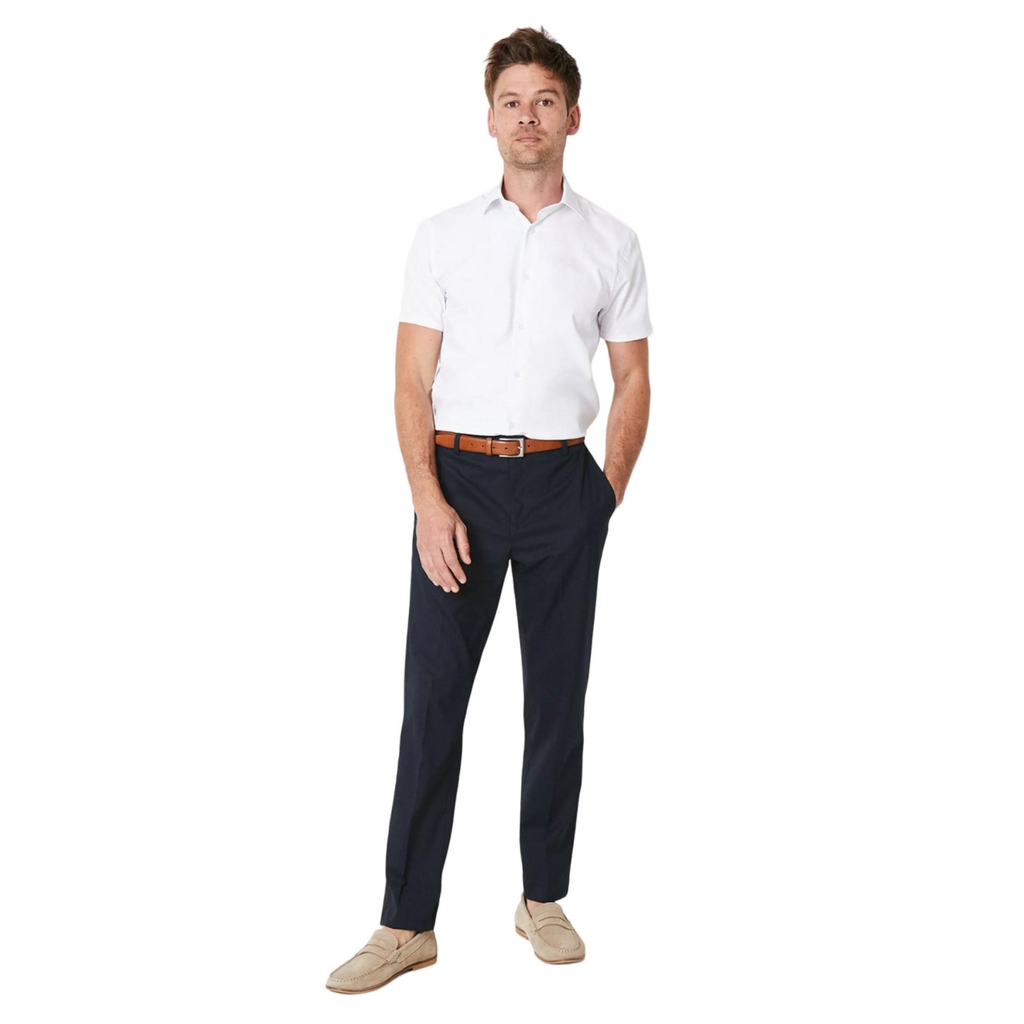 White - Side - Burton Mens Easy-Iron Slim Short-Sleeved Formal Shirt