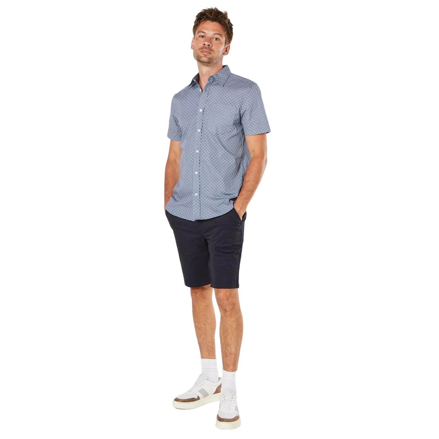 Navy - Side - Burton Mens Peel Geometric Short-Sleeved Shirt