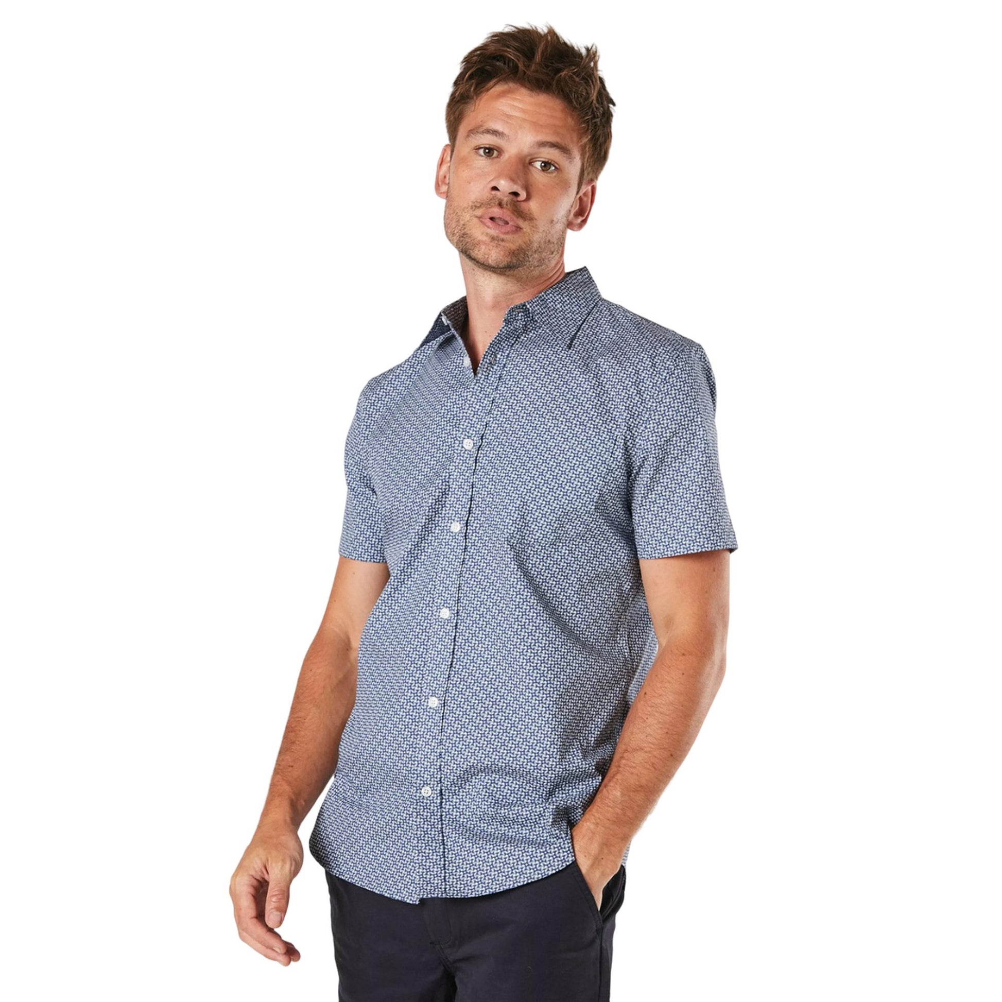 Navy - Front - Burton Mens Peel Geometric Short-Sleeved Shirt