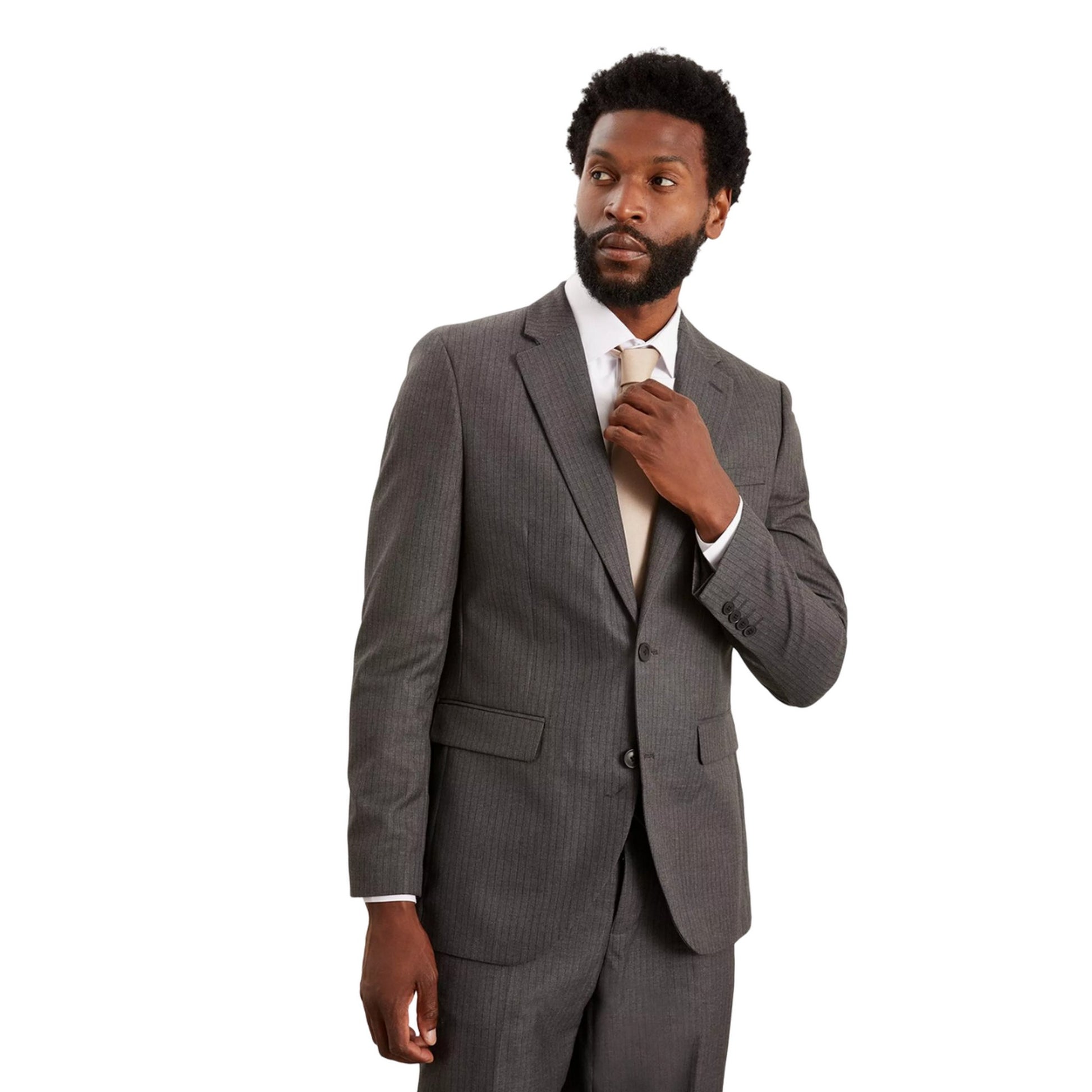 Grey - Side - Burton Mens Herringbone Tailored Suit Jacket