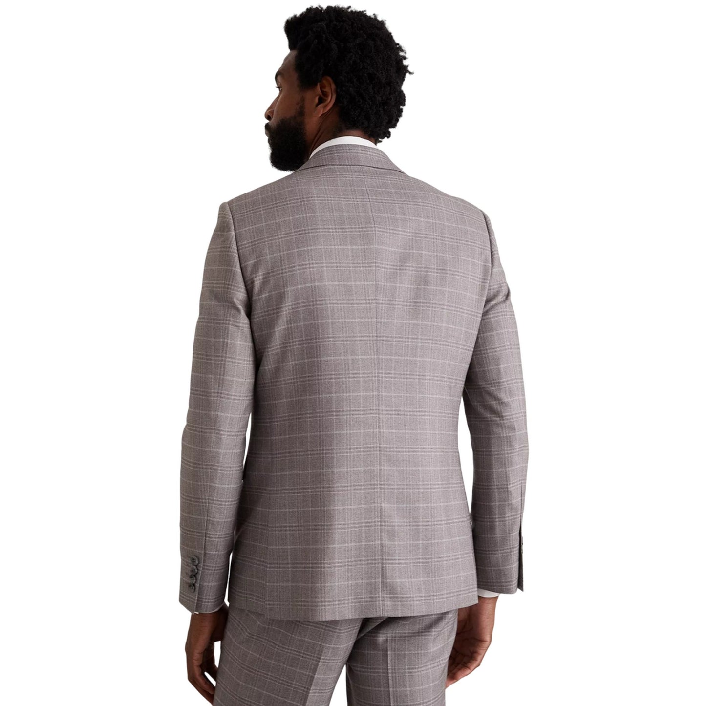 Grey - Back - Burton Mens Checked Skinny Suit Jacket