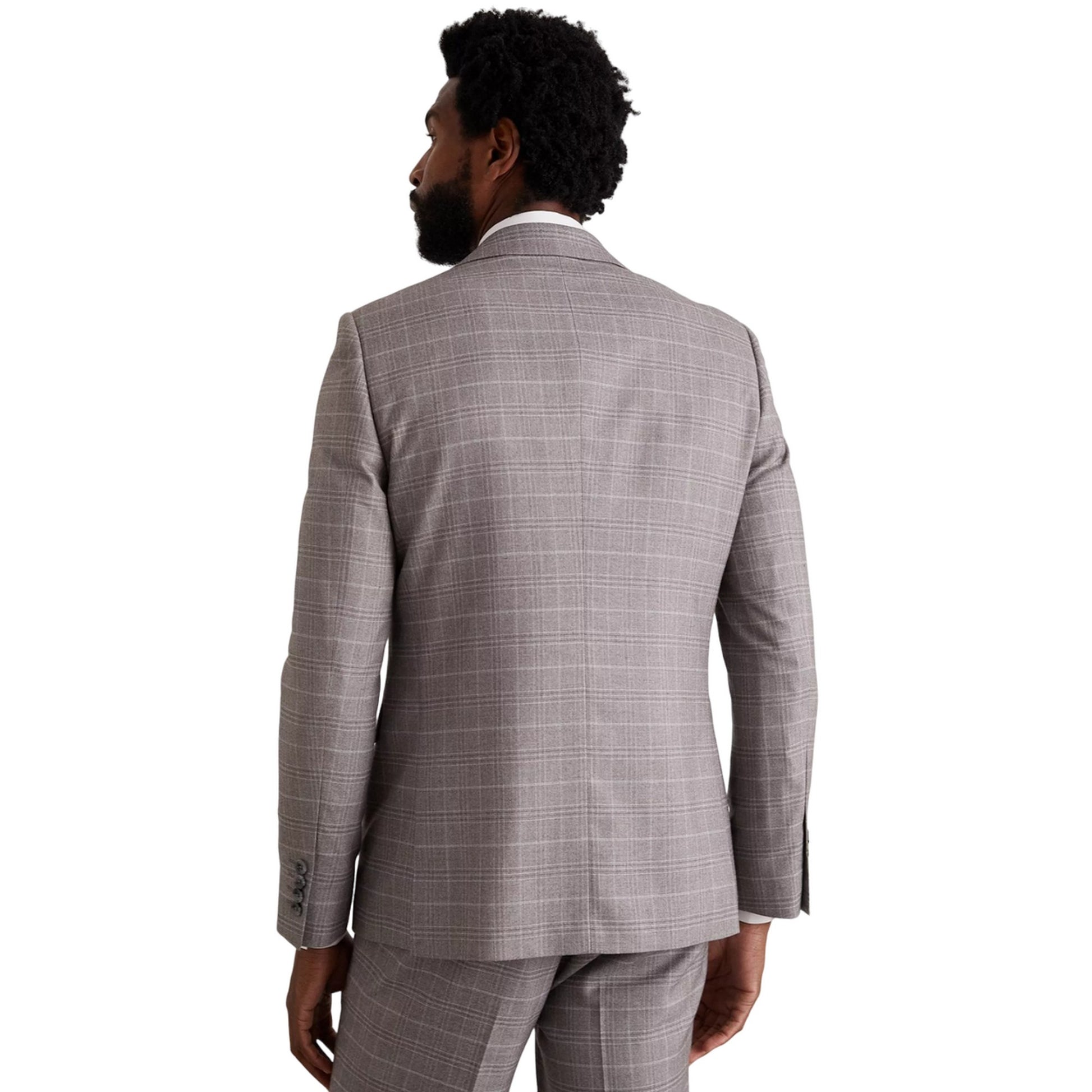 Grey - Back - Burton Mens Checked Skinny Suit Jacket