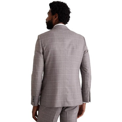 Grey - Back - Burton Mens Checked Skinny Suit Jacket