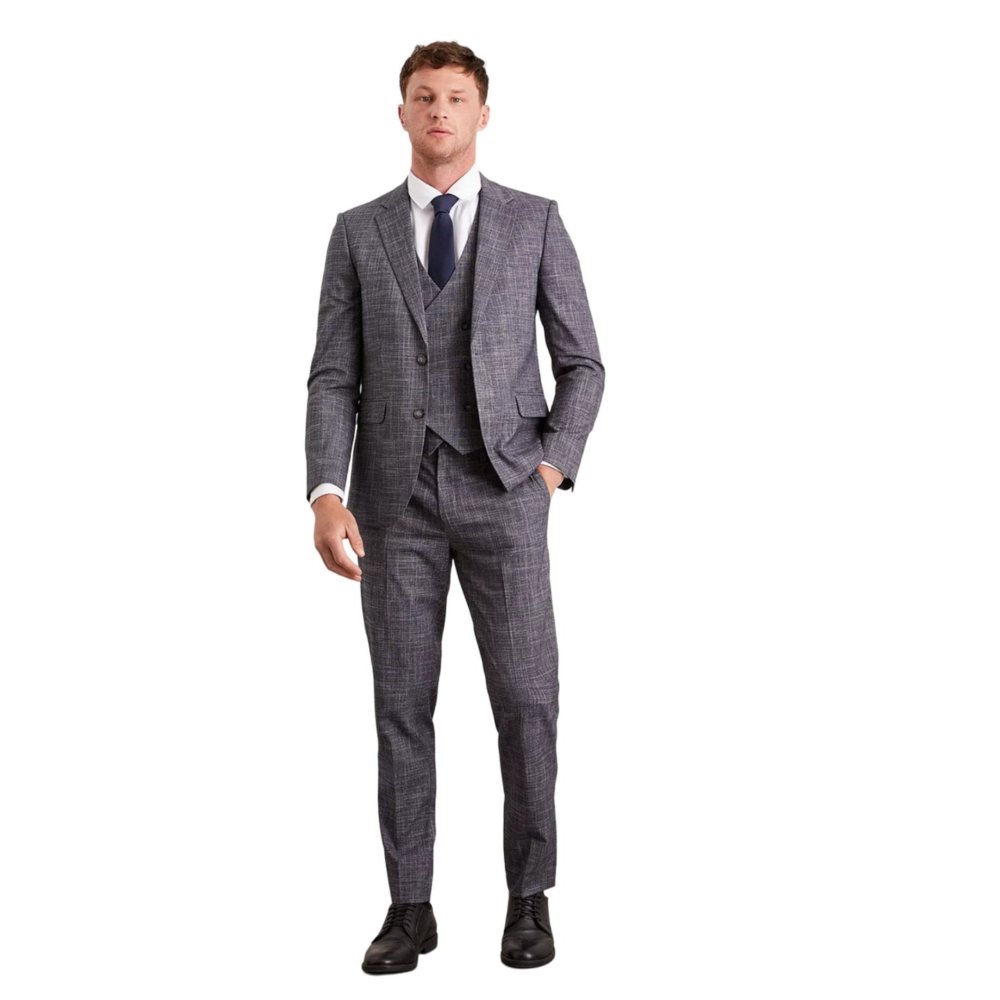 Navy - Side - Burton Mens Prince Of Wales Check Single-Breasted Slim Suit Jacket