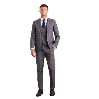 Navy - Side - Burton Mens Prince Of Wales Check Single-Breasted Slim Suit Jacket