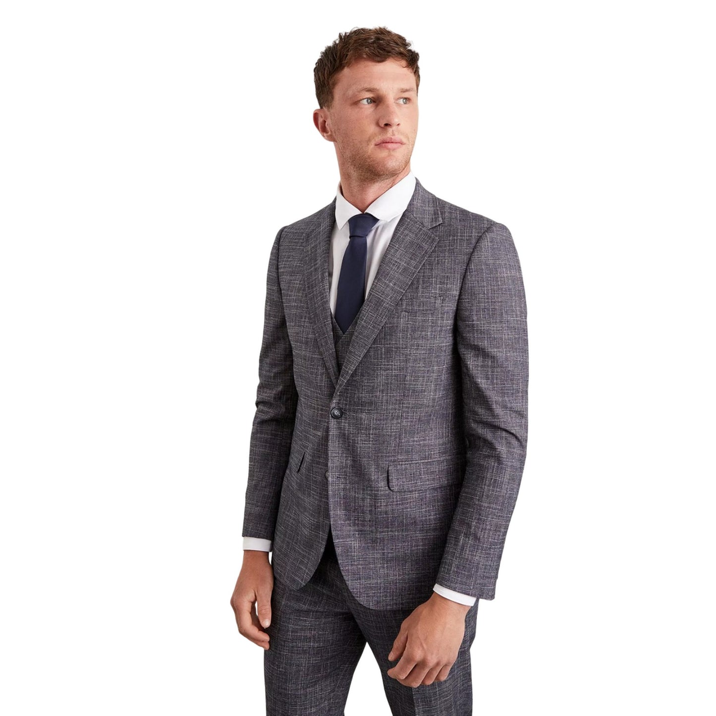 Navy - Front - Burton Mens Prince Of Wales Check Single-Breasted Slim Suit Jacket