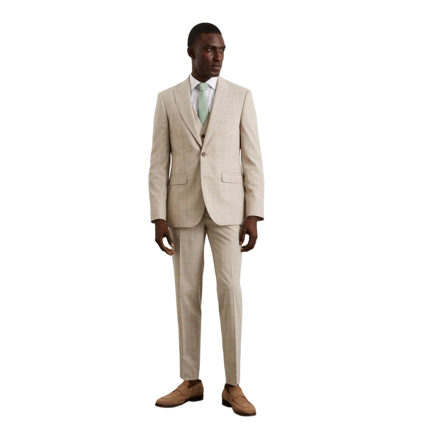 Neutral - Side - Burton Mens Prince Of Wales Check Slim Suit Trousers