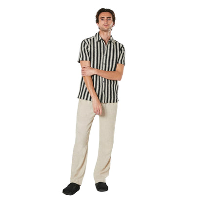 Black - Side - Burton Mens Stripe Knitted Short-Sleeved Shirt