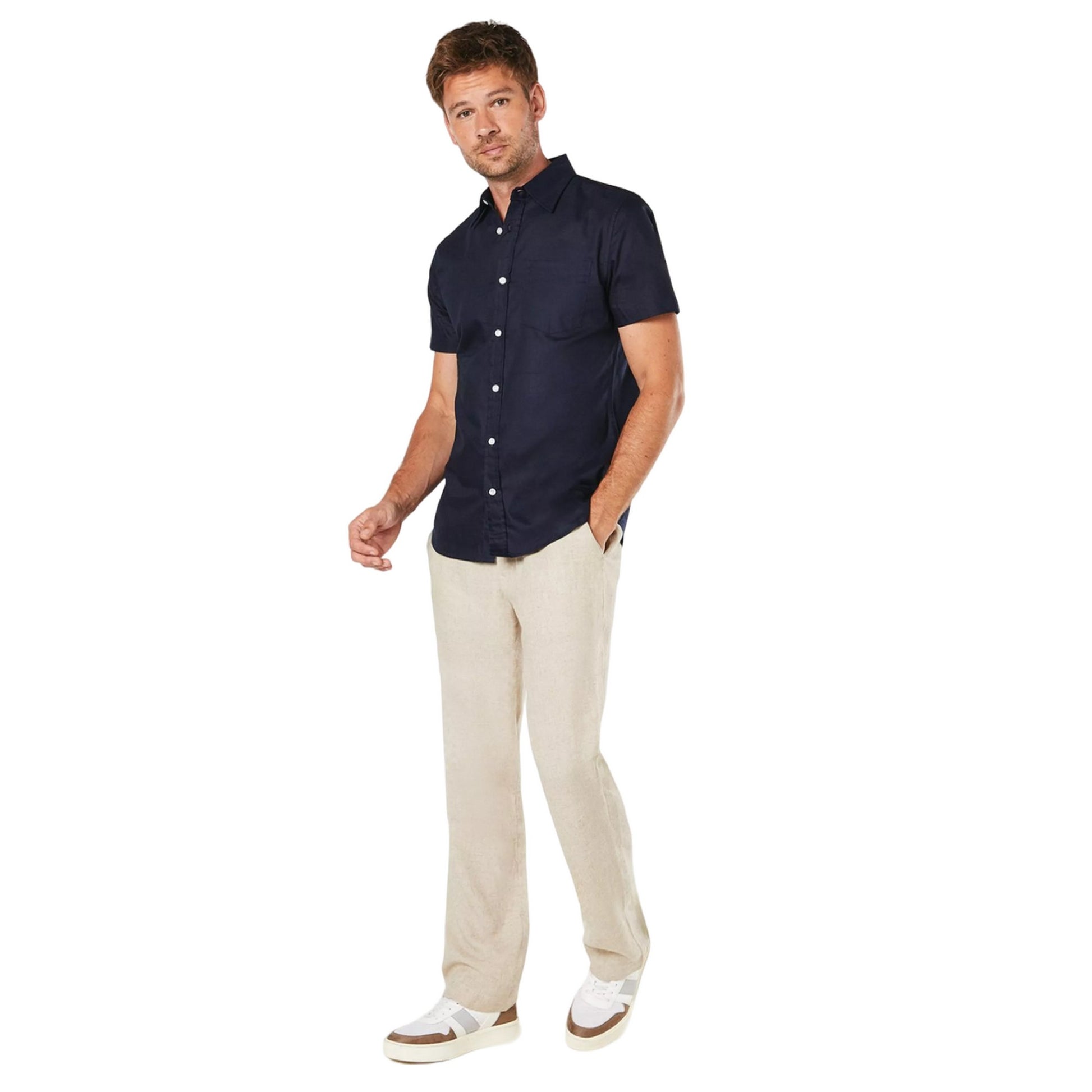 Navy - Side - Burton Mens Oxford Short-Sleeved Shirt