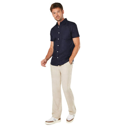 Navy - Side - Burton Mens Oxford Short-Sleeved Shirt
