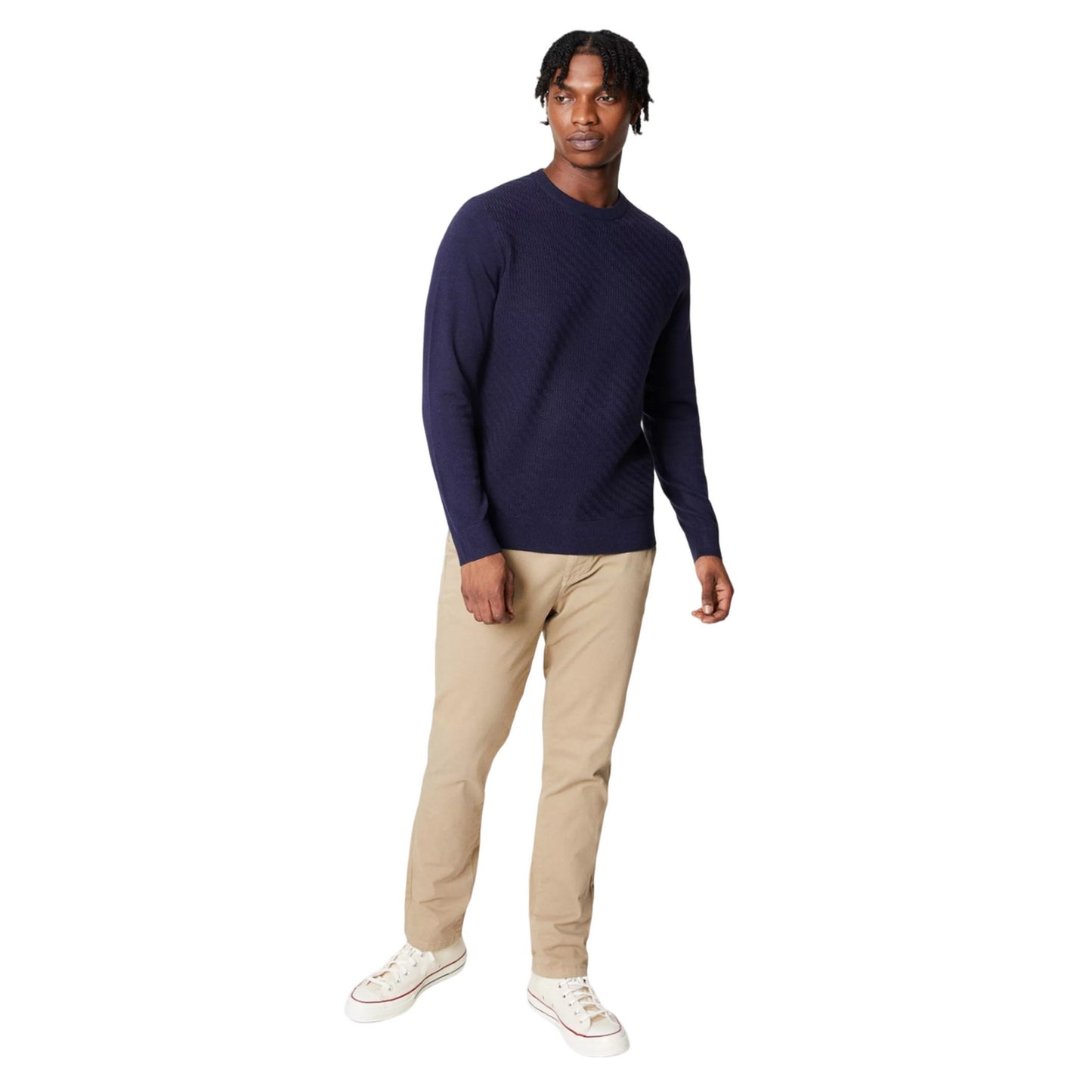 Navy - Side - Burton Mens Herringbone Knitted Sweatshirt