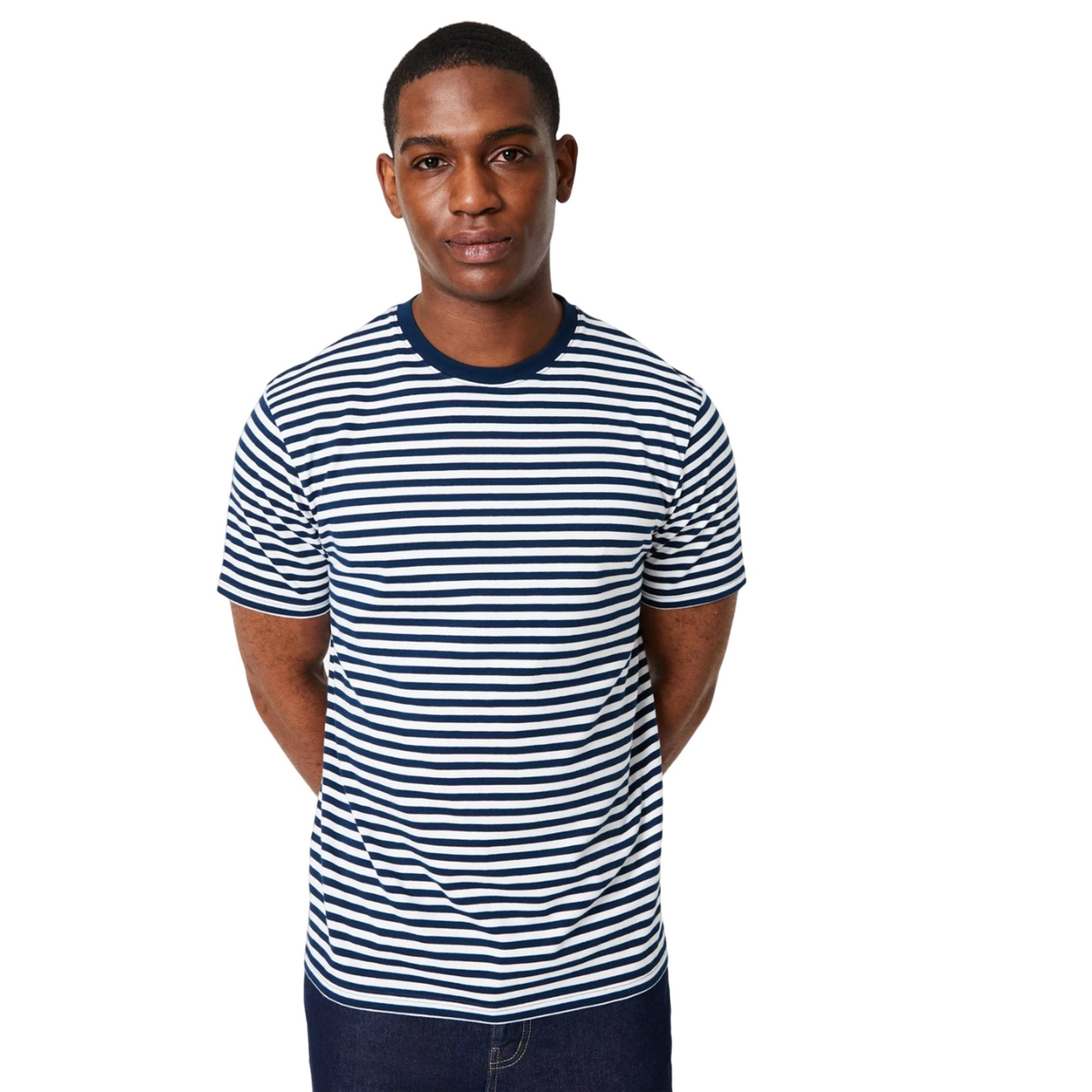 Navy - Front - Burton Mens Breton Stripe T-Shirt