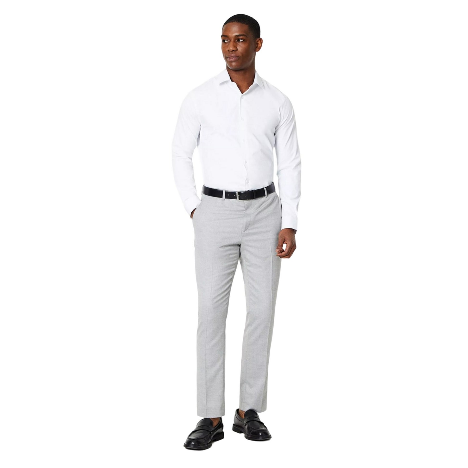 White - Side - Burton Mens Easy-Iron Tailored Long-Sleeved Shirt
