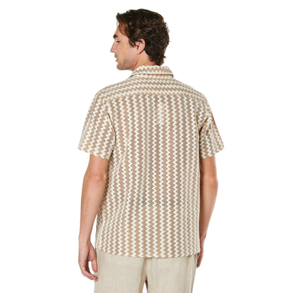 Off White - Back - Burton Mens Zig Zag Fine Knit Short-Sleeved Shirt