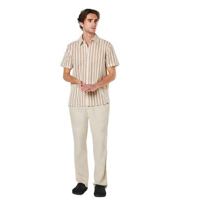 Off White - Side - Burton Mens Zig Zag Fine Knit Short-Sleeved Shirt