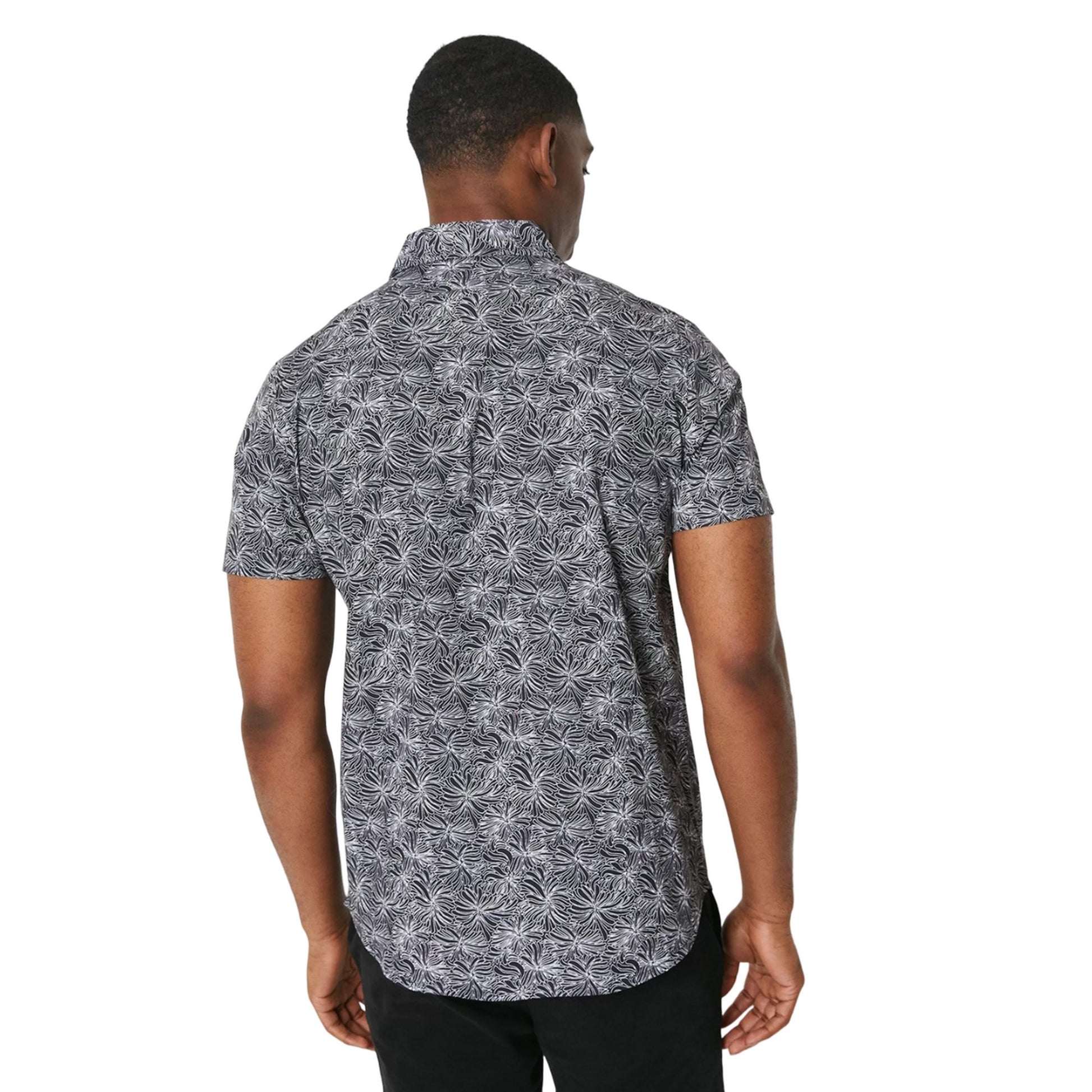 Black-White - Back - Burton Mens Printed Poplin Short-Sleeved Shirt
