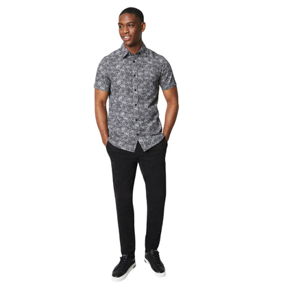 Black-White - Side - Burton Mens Printed Poplin Short-Sleeved Shirt