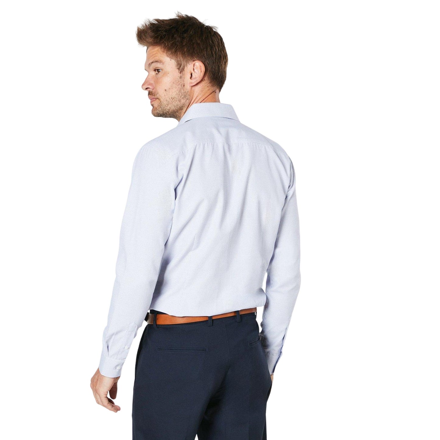Blue - Back - Burton Mens Textured Tailored Shirt