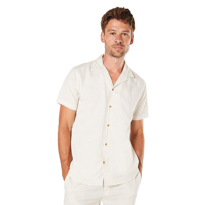 Off White - Front - Burton Mens Linen Blend Revere Collar Short-Sleeved Shirt