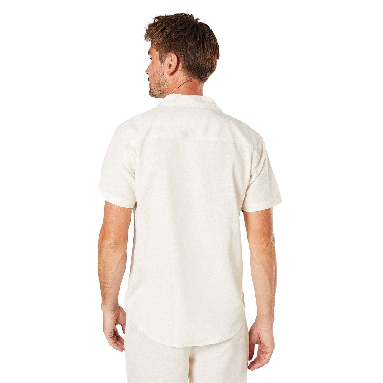 Off White - Back - Burton Mens Linen Blend Revere Collar Short-Sleeved Shirt