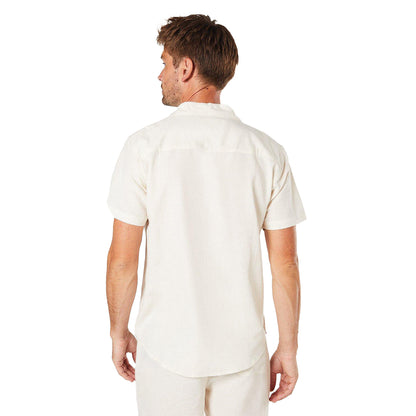 Off White - Back - Burton Mens Linen Blend Revere Collar Short-Sleeved Shirt