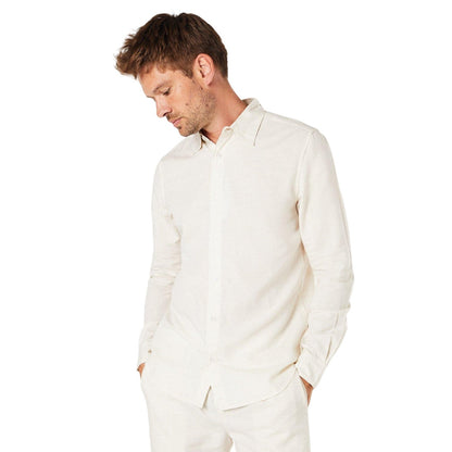 Off White - Front - Burton Mens Linen Blend Long-Sleeved Shirt