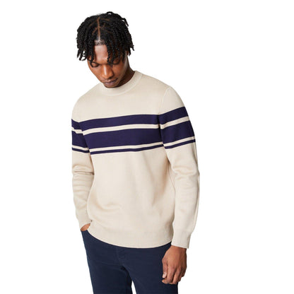 Stone - Front - Burton Mens Placement Stripe Jacquard Crew Neck Sweatshirt