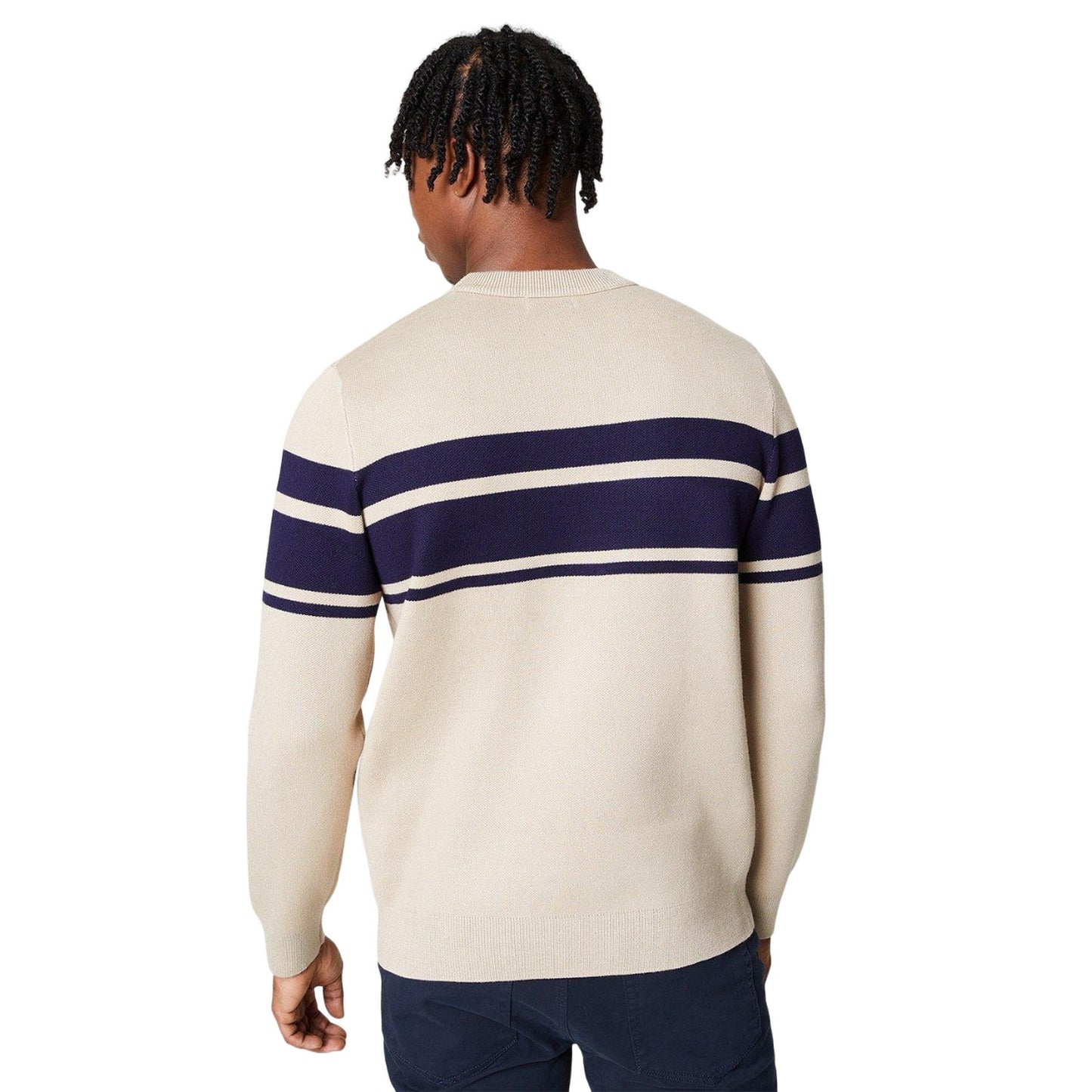 Stone - Back - Burton Mens Placement Stripe Jacquard Crew Neck Sweatshirt