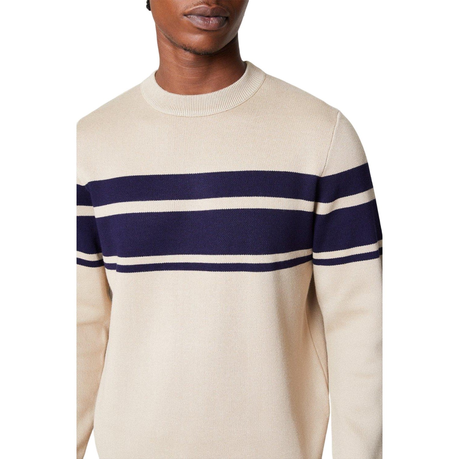 Stone - Side - Burton Mens Placement Stripe Jacquard Crew Neck Sweatshirt