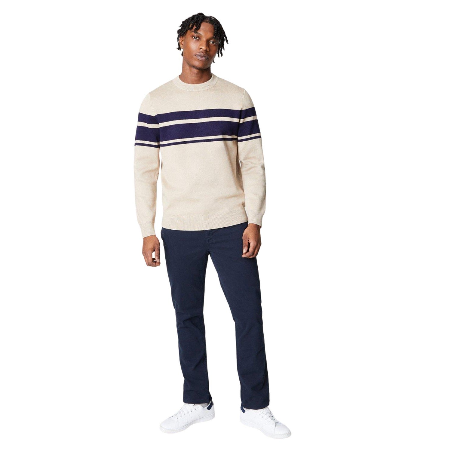 Stone - Lifestyle - Burton Mens Placement Stripe Jacquard Crew Neck Sweatshirt