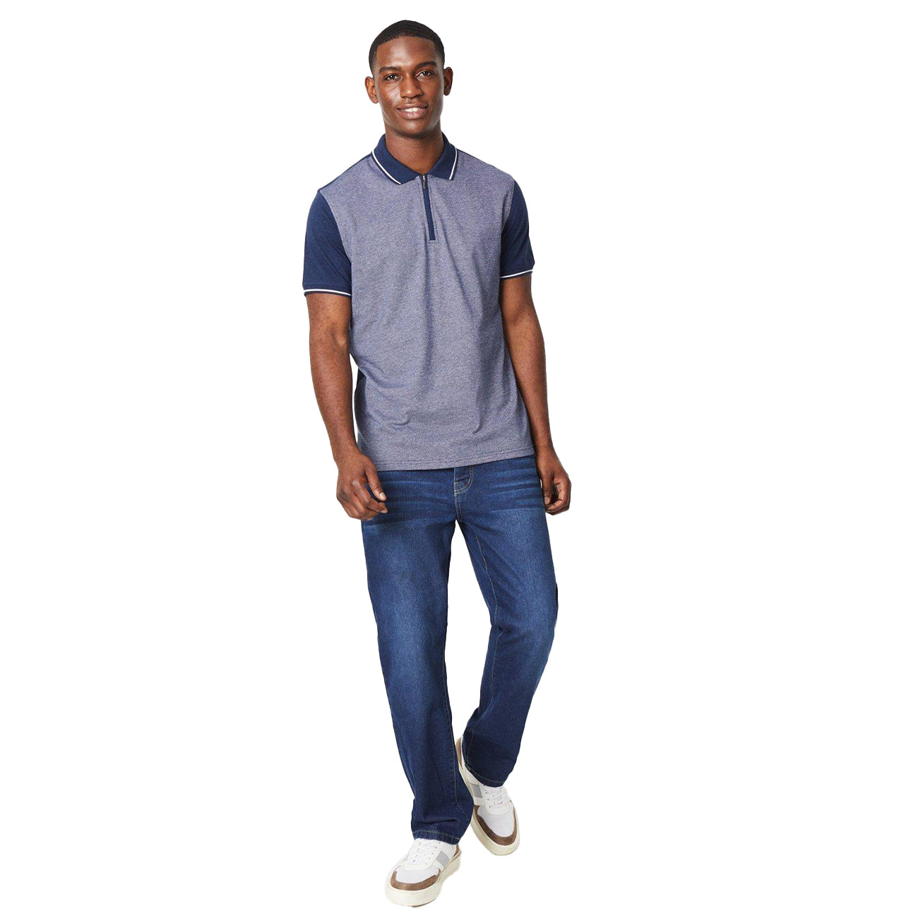 Blue - Pack Shot - Burton Mens Tipped Contrast Sleeves Polo Shirt