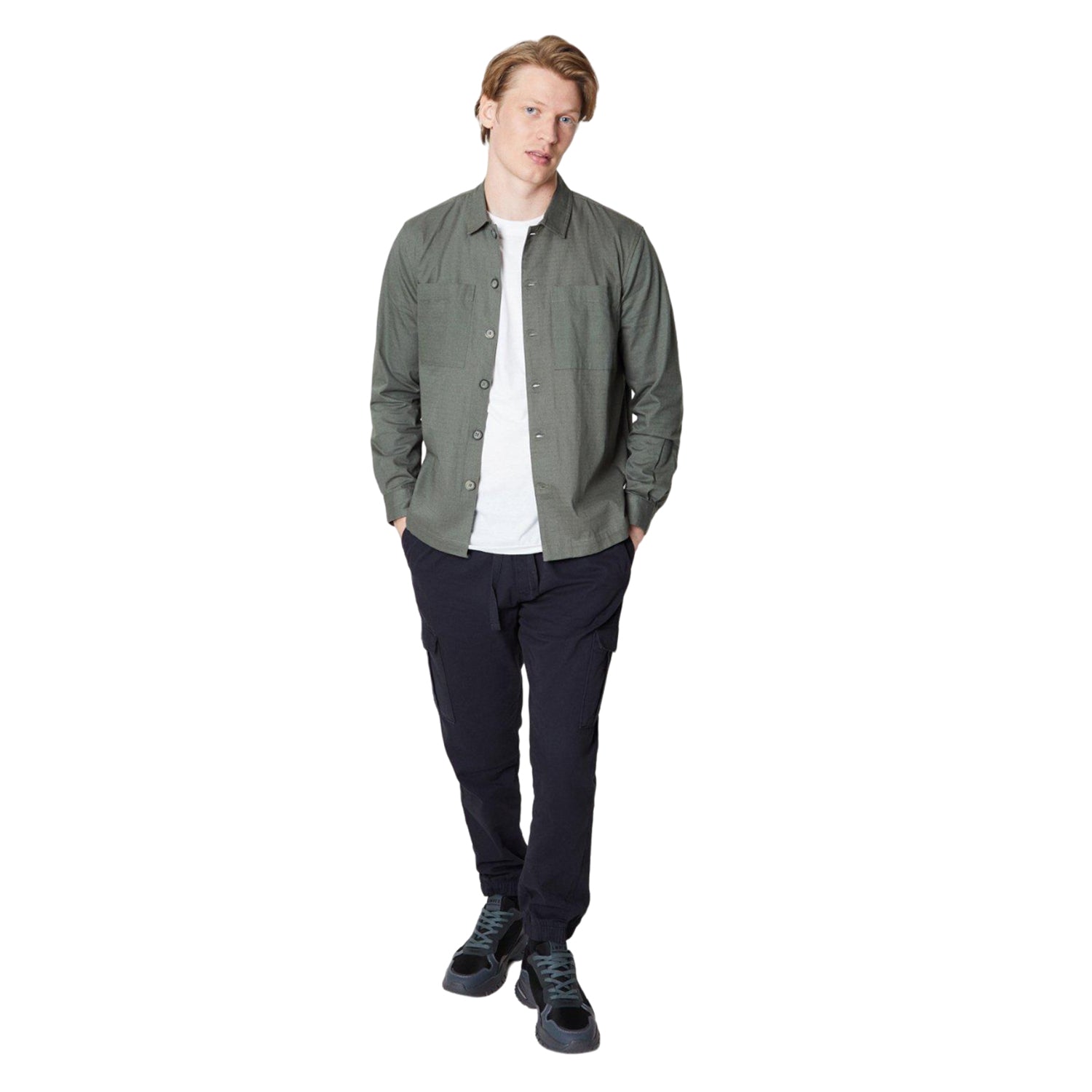 Navy - Side - Burton Mens Elasticated Cargo Trousers