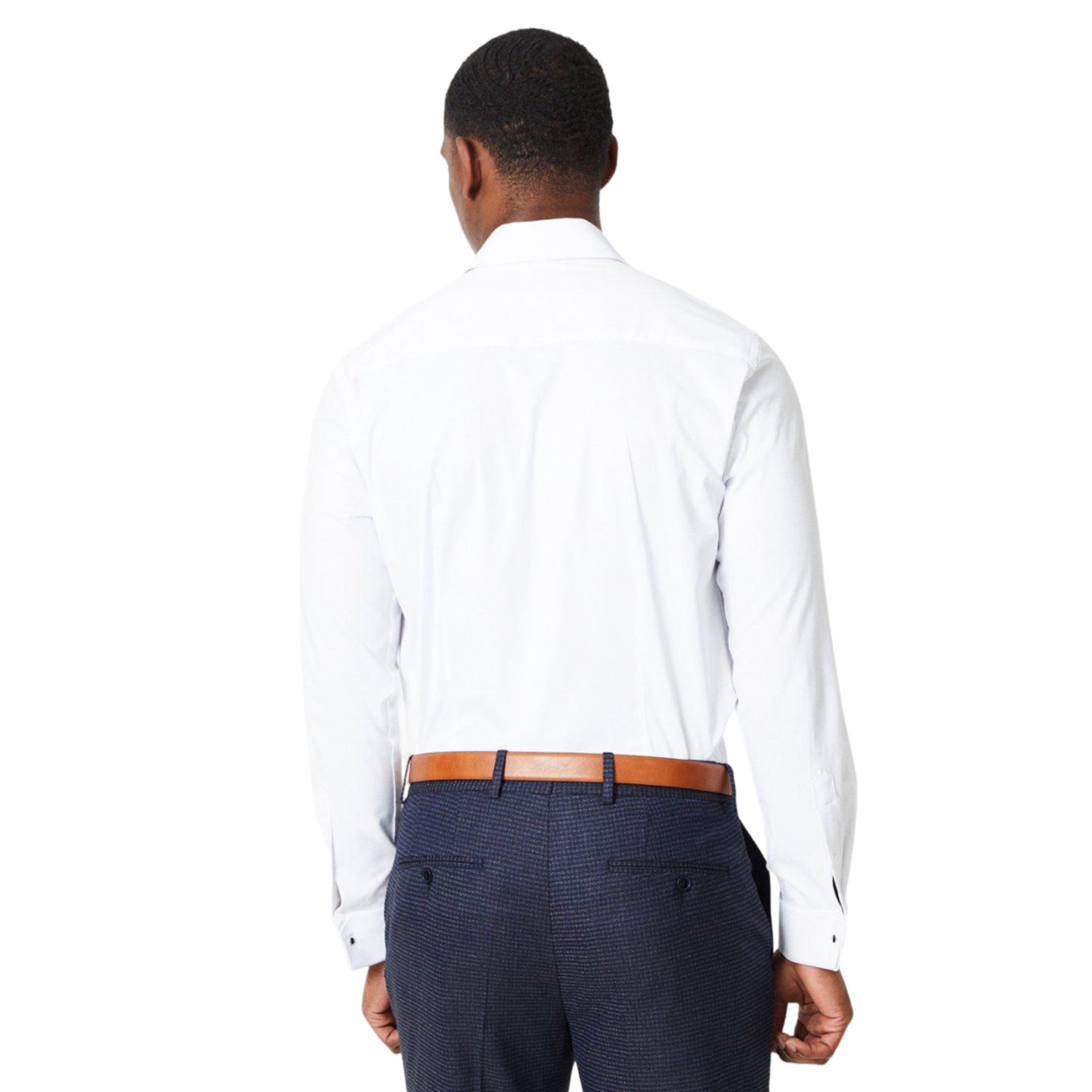 White - Back - Burton Mens Double Cuff Tailored Formal Shirt