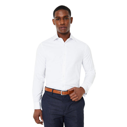 White - Front - Burton Mens Double Cuff Tailored Formal Shirt