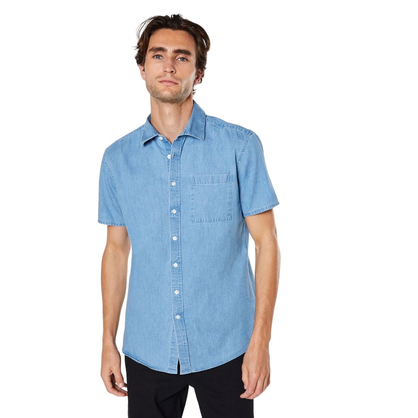 Light Blue - Front - Burton Mens Denim Short-Sleeved Shirt