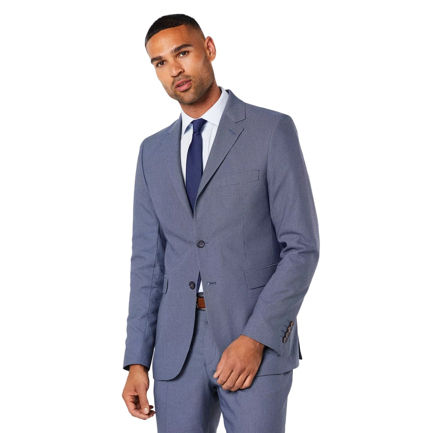 Navy - Front - Burton Mens Birdseye Tailored Suit Jacket