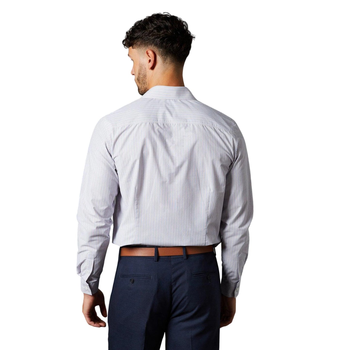 White - Back - Burton Mens Multi Stripe Easy-Iron Slim Formal Shirt