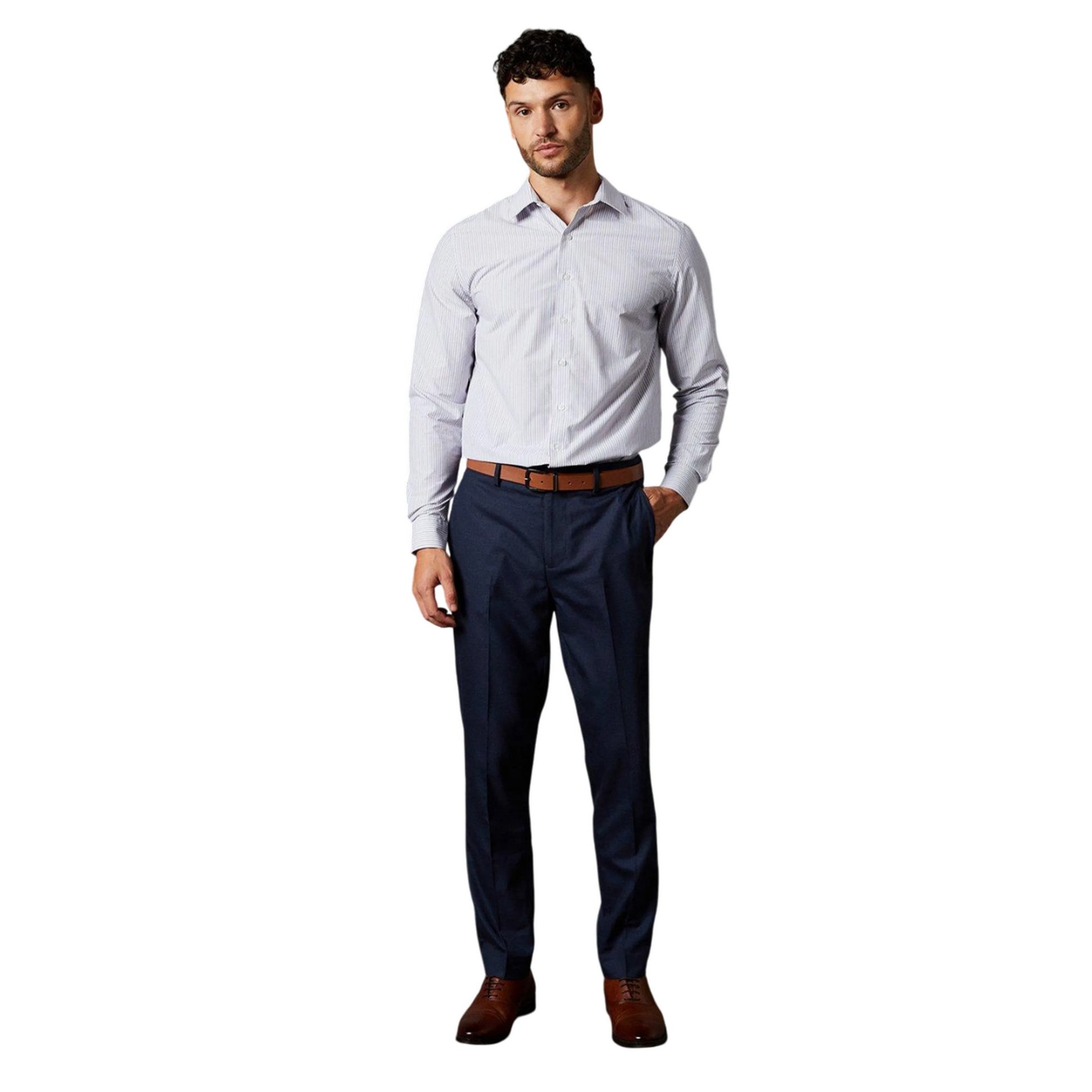 White - Lifestyle - Burton Mens Multi Stripe Easy-Iron Slim Formal Shirt