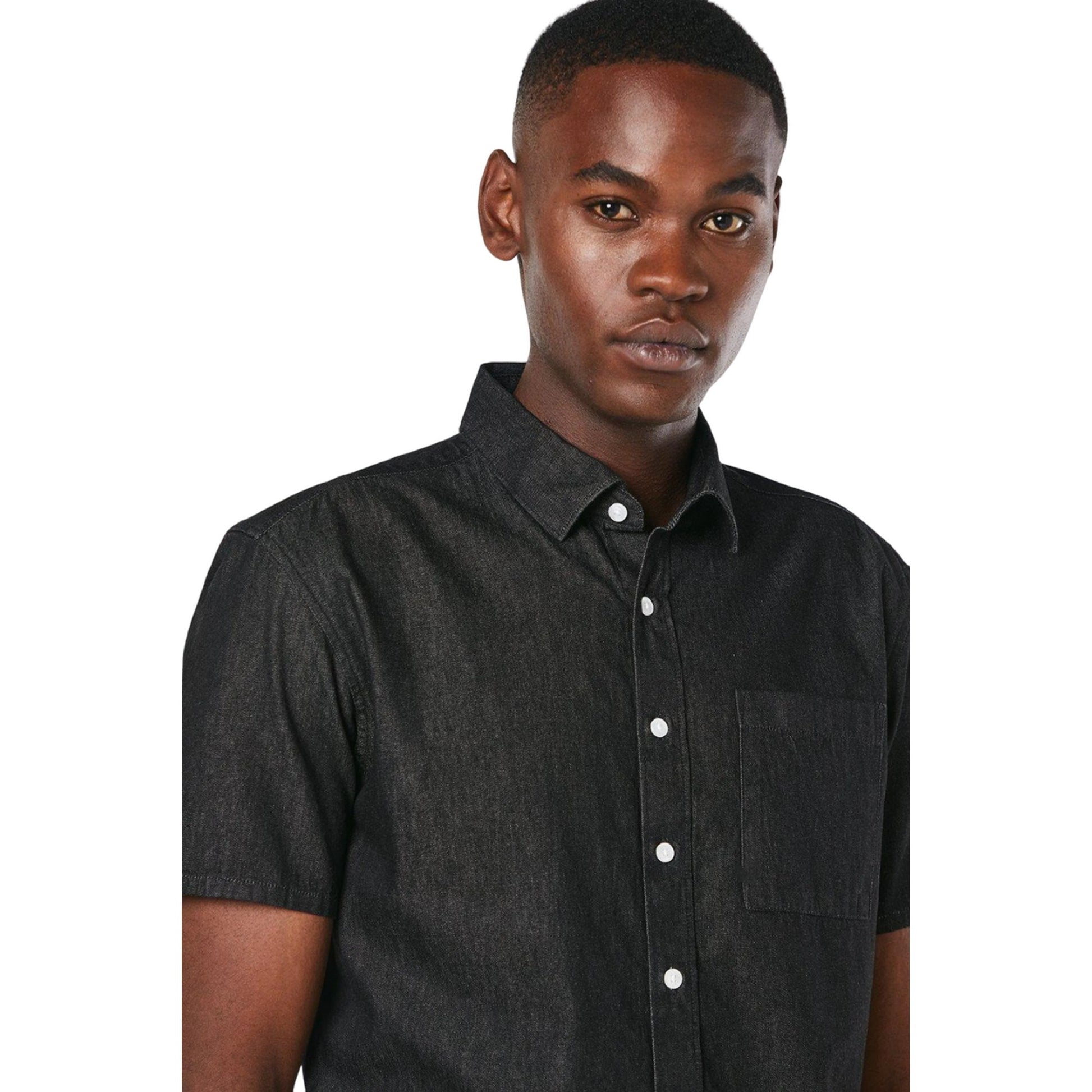 Black - Side - Burton Mens Denim Short-Sleeved Shirt