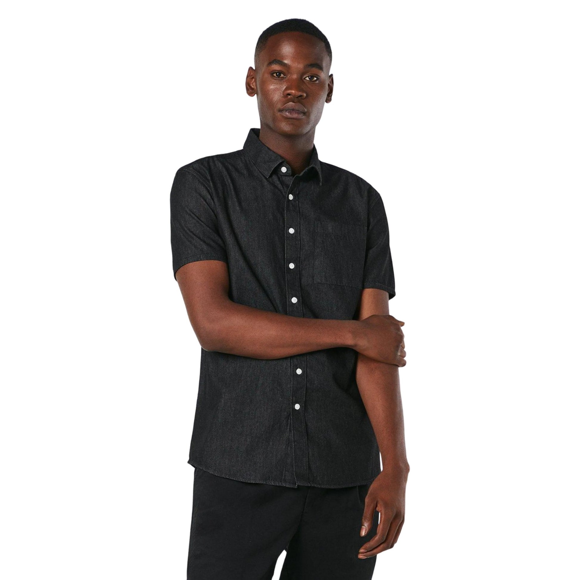 Black - Front - Burton Mens Denim Short-Sleeved Shirt