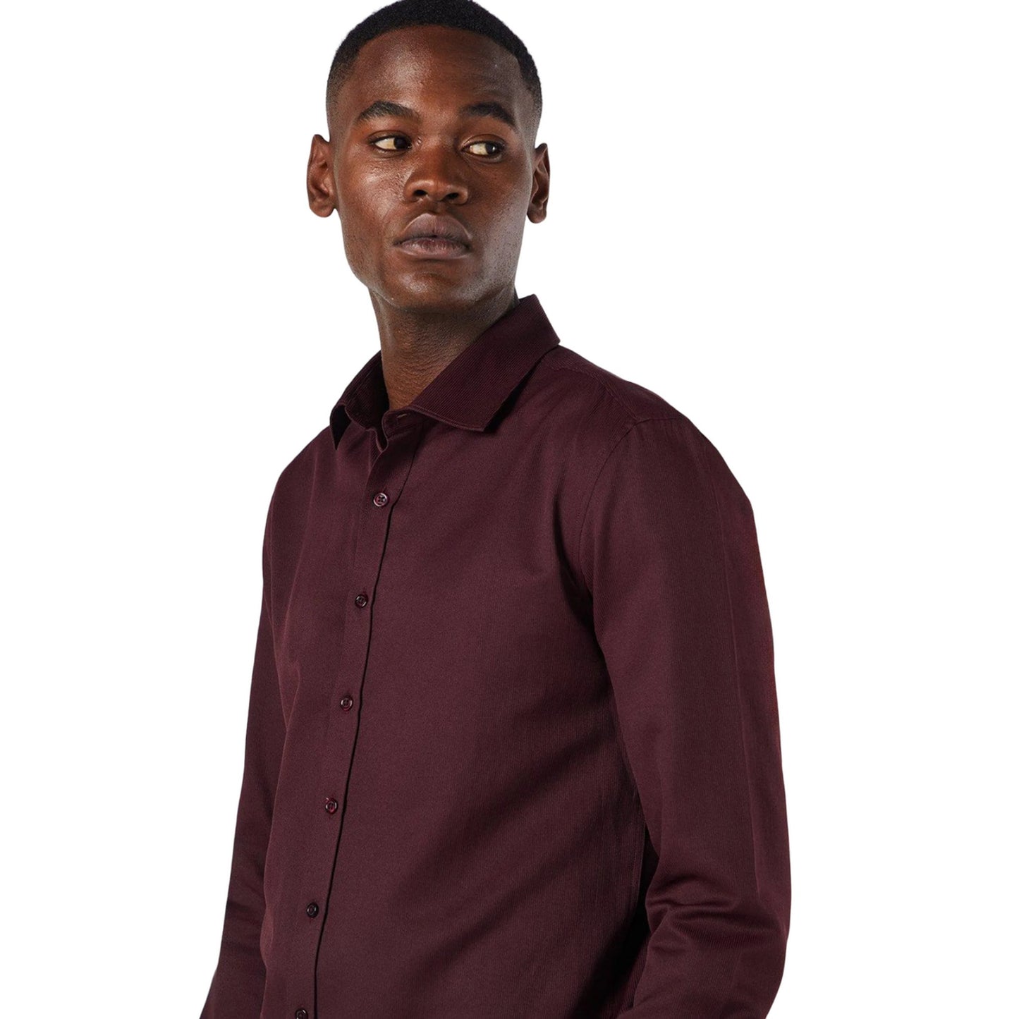 Burgundy - Side - Burton Mens Textured Stripe Long-Sleeved Shirt