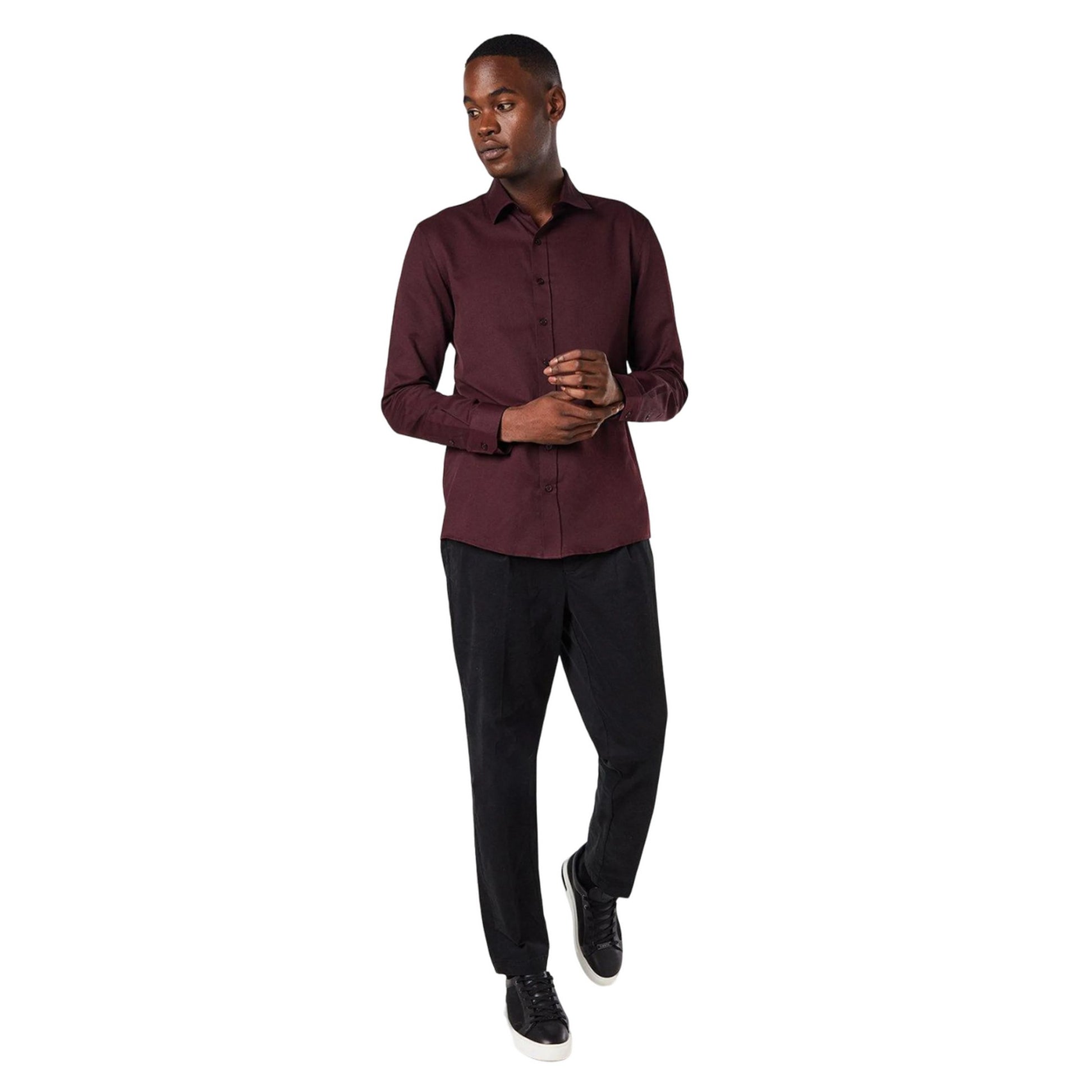 Burgundy - Lifestyle - Burton Mens Textured Stripe Long-Sleeved Shirt