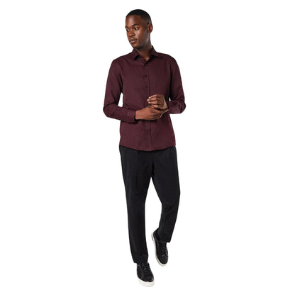 Burgundy - Lifestyle - Burton Mens Textured Stripe Long-Sleeved Shirt